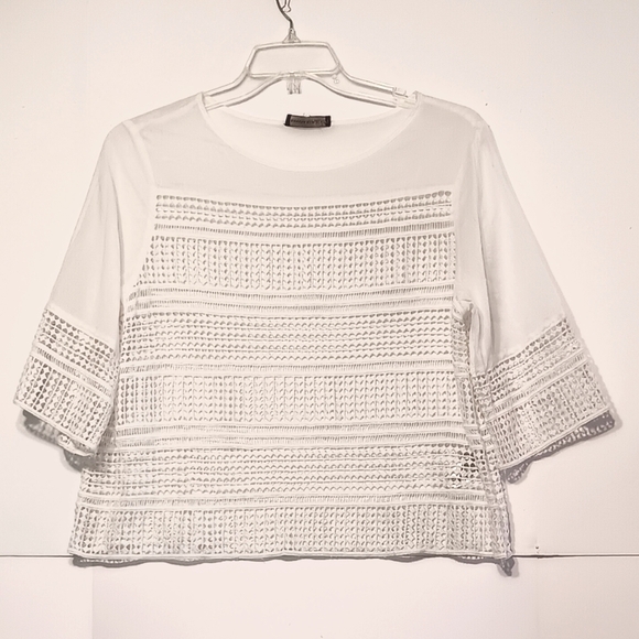 Banana Republic Eyelet Boho Chic White Blouse  Lg Lined 3/4 Sleeve Versatile - Picture 2 of 11